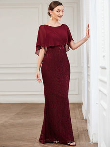 Color=Burgundy | Fishtail Ruffles Sleeves Wholesale Mother of Bridesmaid Dresses-Burgundy 3