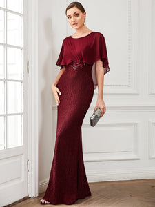 Color=Burgundy | Fishtail Ruffles Sleeves Wholesale Mother of Bridesmaid Dresses-Burgundy 4