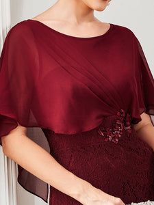 Color=Burgundy | Fishtail Ruffles Sleeves Wholesale Mother of Bridesmaid Dresses-Burgundy 5