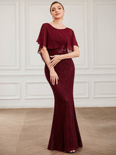 Load image into Gallery viewer, Color=Burgundy | Fishtail Ruffles Sleeves Wholesale Mother of Bridesmaid Dresses-Burgundy 1