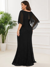 Load image into Gallery viewer, Color=Black | Plus Size Fishtail Ruffles Sleeves Wholesale Mother of Bridesmaid Dresses-Black 2