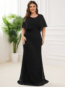 Color=Black | Plus Size Fishtail Ruffles Sleeves Wholesale Mother of Bridesmaid Dresses-Black 3