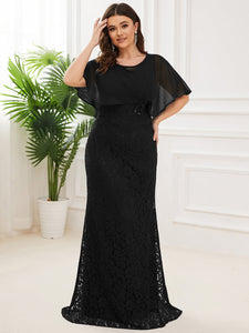 Color=Black | Plus Size Fishtail Ruffles Sleeves Wholesale Mother of Bridesmaid Dresses-Black 1