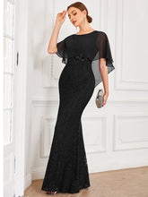 Load image into Gallery viewer, Color=Black | Fishtail Ruffles Sleeves Wholesale Mother of Bridesmaid Dresses-Black 3