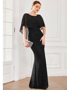 Color=Black | Fishtail Ruffles Sleeves Wholesale Mother of Bridesmaid Dresses-Black 1