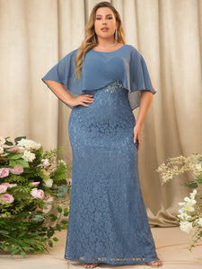 Color=Dusty Navy | Plus Size Fishtail Ruffles Sleeves Wholesale Mother of Bridesmaid Dresses-Dusty Navy 4
