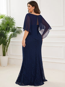 Color=Navy Blue | Plus Size Fishtail Ruffles Sleeves Wholesale Mother of Bridesmaid Dresses-Navy Blue 2