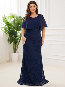 Color=Navy Blue | Plus Size Fishtail Ruffles Sleeves Wholesale Mother of Bridesmaid Dresses-Navy Blue 3