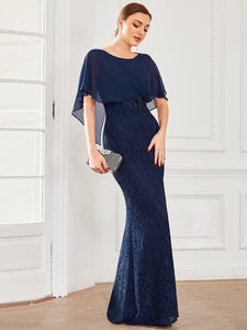 Color=Navy Blue | Fishtail Ruffles Sleeves Wholesale Mother of Bridesmaid Dresses-Navy Blue 1