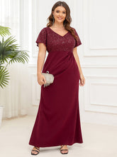 Load image into Gallery viewer, Color=Burgundy | Short Sleeves V Neck Fishtail Wholesale Mother of the Bride Dresses-Burgundy 4