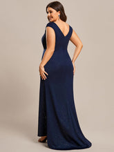 Load image into Gallery viewer, Color=Navy Blue | Plus Cap Sleeve Side Split Wholesale Mother of the Bride Dresses-Navy Blue 2