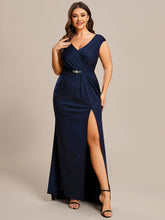 Load image into Gallery viewer, Color=Navy Blue | Plus Cap Sleeve Side Split Wholesale Mother of the Bride Dresses-Navy Blue 3