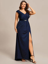 Load image into Gallery viewer, Color=Navy Blue | Plus Cap Sleeve Side Split Wholesale Mother of the Bride Dresses-Navy Blue 4