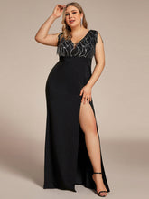 Load image into Gallery viewer, Color=Black | Plus Split Sequin Wholesale Evening Dresses With Tassel-Black 4