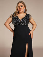 Load image into Gallery viewer, Color=Black | Plus Split Sequin Wholesale Evening Dresses With Tassel-Black 5