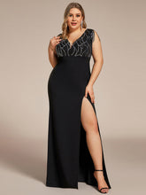 Load image into Gallery viewer, Color=Black | Plus Split Sequin Wholesale Evening Dresses With Tassel-Black 1