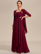 Load image into Gallery viewer, Color=Burgundy | Elegant Two-piece Double Lotus Wholesale Chiffon Mother of the Bride Dresses-Burgundy 4