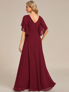 Color=Burgundy | Elegant  Appliques  Floor Length V Neck Half Sleeves Wholesale Bridesmaids Dress-Burgundy 2