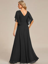 Load image into Gallery viewer, Color=Black | Elegant  Appliques  Floor Length V Neck Half Sleeves Wholesale Bridesmaids Dress-Black 15