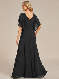 Color=Black | Elegant  Appliques  Floor Length V Neck Half Sleeves Wholesale Bridesmaids Dress-Black 15