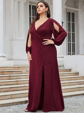 Load image into Gallery viewer, Color=Burgundy | Plus Size Lantern Sleeves Wholesale Mother of the Bride Dresses-Burgundy 3