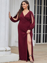 Load image into Gallery viewer, Color=Burgundy | Plus Size Lantern Sleeves Wholesale Mother of the Bride Dresses-Burgundy 4