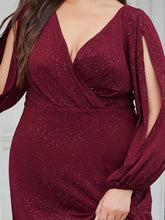 Load image into Gallery viewer, Color=Burgundy | Plus Size Lantern Sleeves Wholesale Mother of the Bride Dresses-Burgundy 5