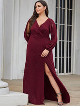 Load image into Gallery viewer, Color=Burgundy | Plus Size Lantern Sleeves Wholesale Mother of the Bride Dresses-Burgundy 1