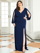 Load image into Gallery viewer, Color=Navy Blue | Plus Size Lantern Sleeves Wholesale Mother of the Bride Dresses-Navy Blue 1