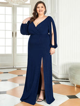 Load image into Gallery viewer, Color=Navy Blue | Plus Size Lantern Sleeves Wholesale Mother of the Bride Dresses-Navy Blue 3