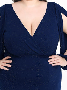 Color=Navy Blue | Plus Size Lantern Sleeves Wholesale Mother of the Bride Dresses-Navy Blue 5