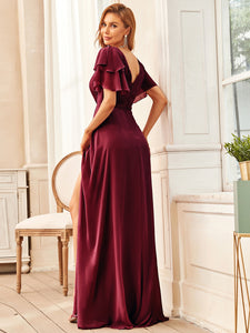 Color=Burgundy | Boat Neck Straight Wholesale Mother of Bridesmaid Dresses-Burgundy 2
