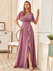 Color=Orchid | Boat Neck Straight Wholesale Mother of Bridesmaid Dresses-Orchid 4