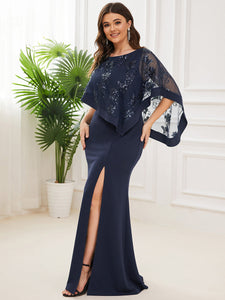 Color=Navy Blue | Round Neck Floor Length Wholesale Mother of Bridesmaids Dresses-Navy Blue 4