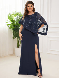 Color=Navy Blue | Round Neck Floor Length Wholesale Mother of Bridesmaids Dresses-Navy Blue 1