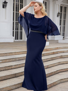 Color=Navy Blue | Ruffles Sleeves Pencil Wholesale Mother of Bridesmaids Dresses-Navy Blue 3