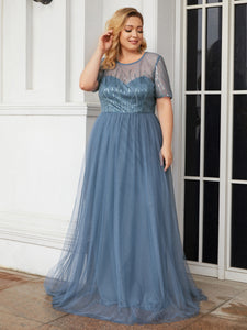 Color=Dusty Navy | Round Neck A Line Wholesale Mother of Bridesmaids Dresses-Dusty Navy 4