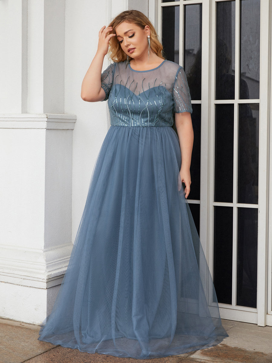 Color=Dusty Navy | Round Neck A Line Wholesale Mother of Bridesmaids Dresses-Dusty Navy 1