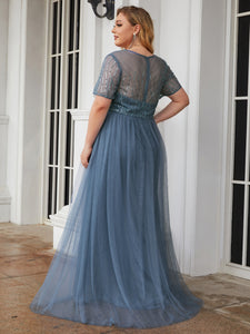Color=Dusty Navy | Round Neck A Line Wholesale Mother of Bridesmaids Dresses-Dusty Navy 2