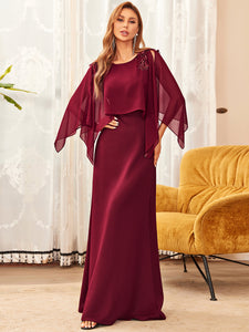 Color=Burgundy | Round Neck Straight Wholesale Mother of Bridesmaid Dresses-Burgundy 2