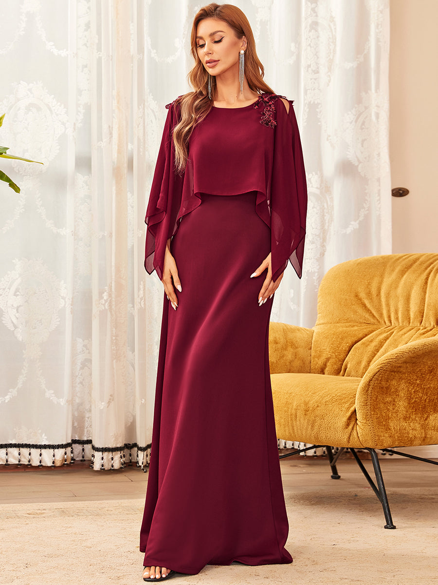 Color=Burgundy | Round Neck Straight Wholesale Mother of Bridesmaid Dresses-Burgundy 1
