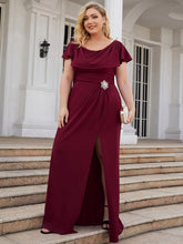 Load image into Gallery viewer, Color=Burgundy | U-Neck Pencil Wholesale Mother of bridesmaids Dresses-Burgundy 1