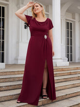 Load image into Gallery viewer, Color=Burgundy | U-Neck Pencil Wholesale Mother of bridesmaids Dresses-Burgundy 3