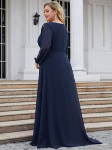 Color=Navy Blue | Long Sleeves Pencil Wholesale Mother of Bridesmaids Dresses-Navy Blue 4