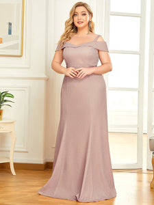 Color=Blush | Deep V Neck Floor Length Wholesale Mother of Bridesmaids Dresses-Blush 3