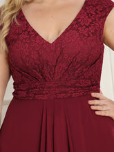 Load image into Gallery viewer, Color=Burgundy | Deep V Neck Cover Sleeves Floor Length Wholesale Evening Dresses-Burgundy 5