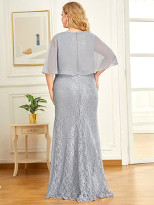 Color=Grey | V Neck Floor Length Ruffles Sleeves Wholesale Evening Dresses-Grey 2