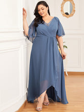 Load image into Gallery viewer, Color=Dusty Navy | Flutter Sleeve V-Neck Floor-length Plus Szie Mother Dress-Dusty Navy 3