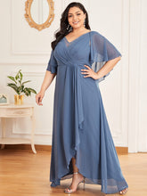 Load image into Gallery viewer, Color=Dusty Navy | Flutter Sleeve V-Neck Floor-length Plus Szie Mother Dress-Dusty Navy 4