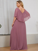 Load image into Gallery viewer, Color=Orchid | Flutter Sleeve V-Neck Floor-length Plus Szie Mother Dress-Orchid 4
